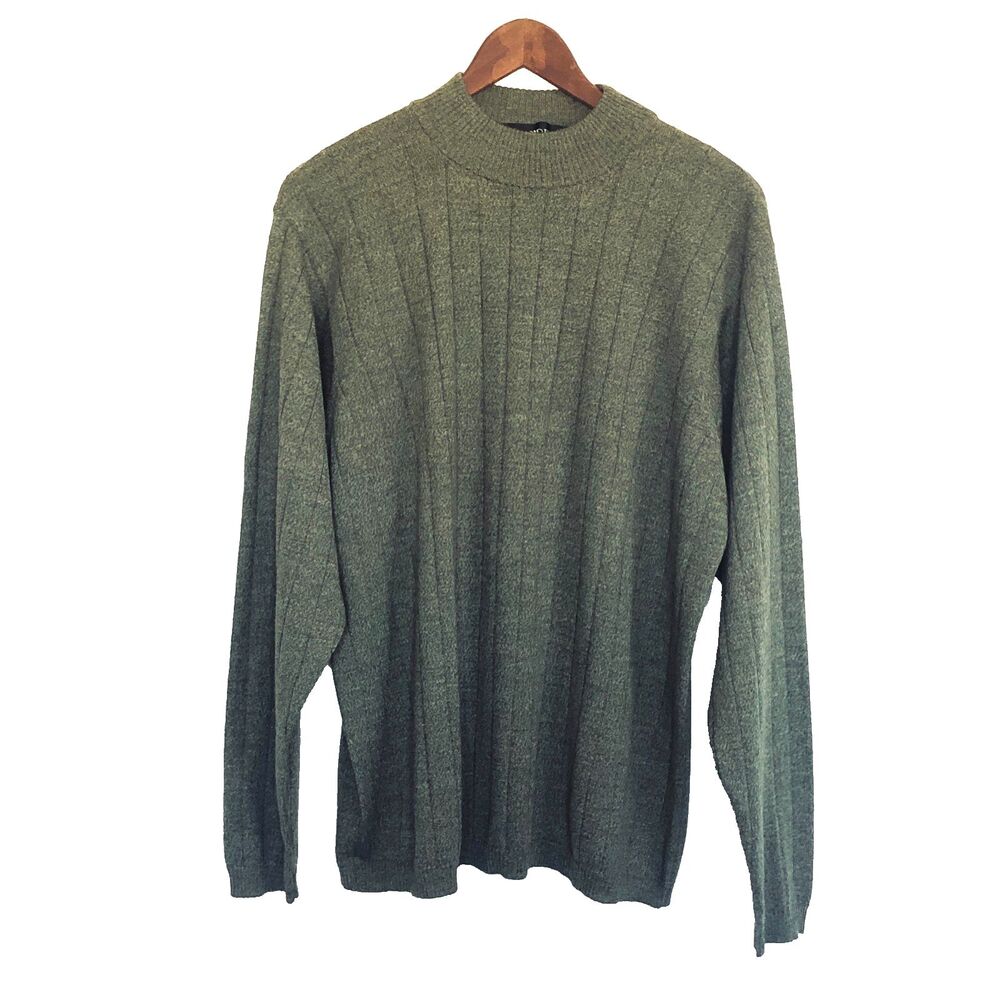 New VTG Brandini Italy Merino Wool Ribbed Olive Green Sweater Men's Size L
